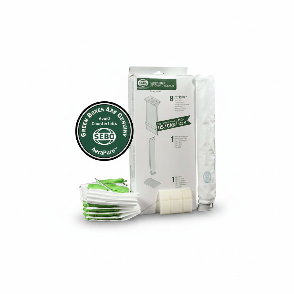 SEBO AeroPure air filter packaging with green label on a white background