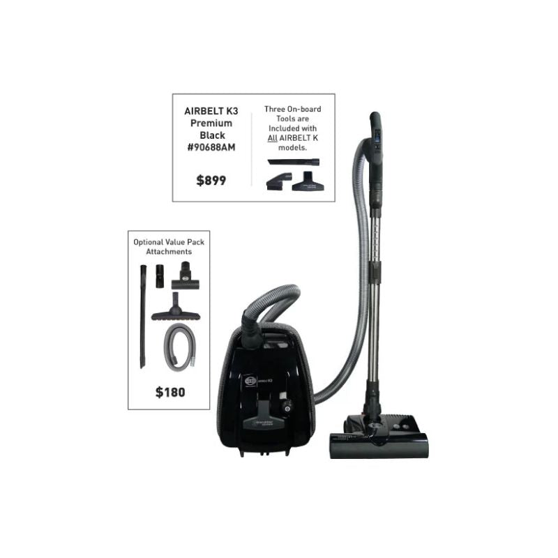 SEBO AIRBELT K3 Onyx Canister Vacuum Cleaner with Power Head 90688AM