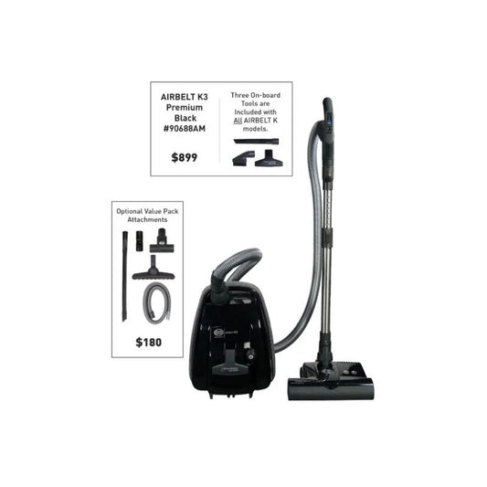 SEBO AIRBELT K3 Onyx Canister Vacuum Cleaner with Power Head 90688AM