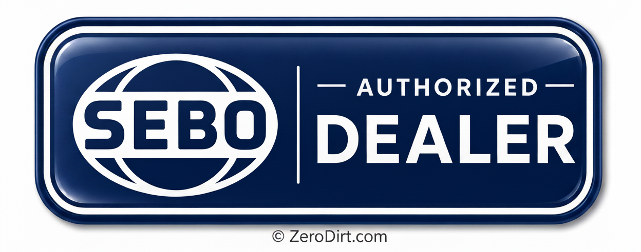 SEBO Authorized Dealer logo on a blue background_zerodirt.com